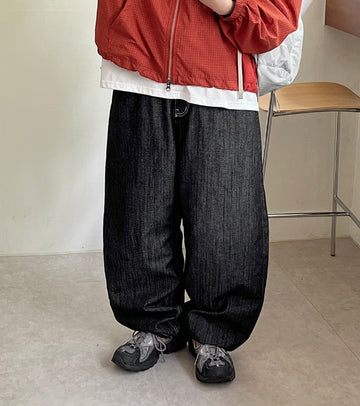 Henra Nonfade Stitch Wide Raw Edge Denim Pants